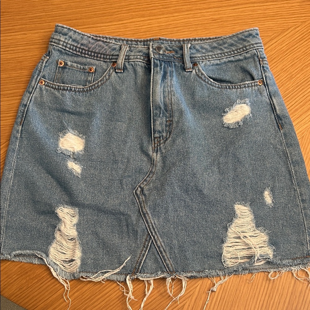 Divided Blue Distressed Mini Skirt